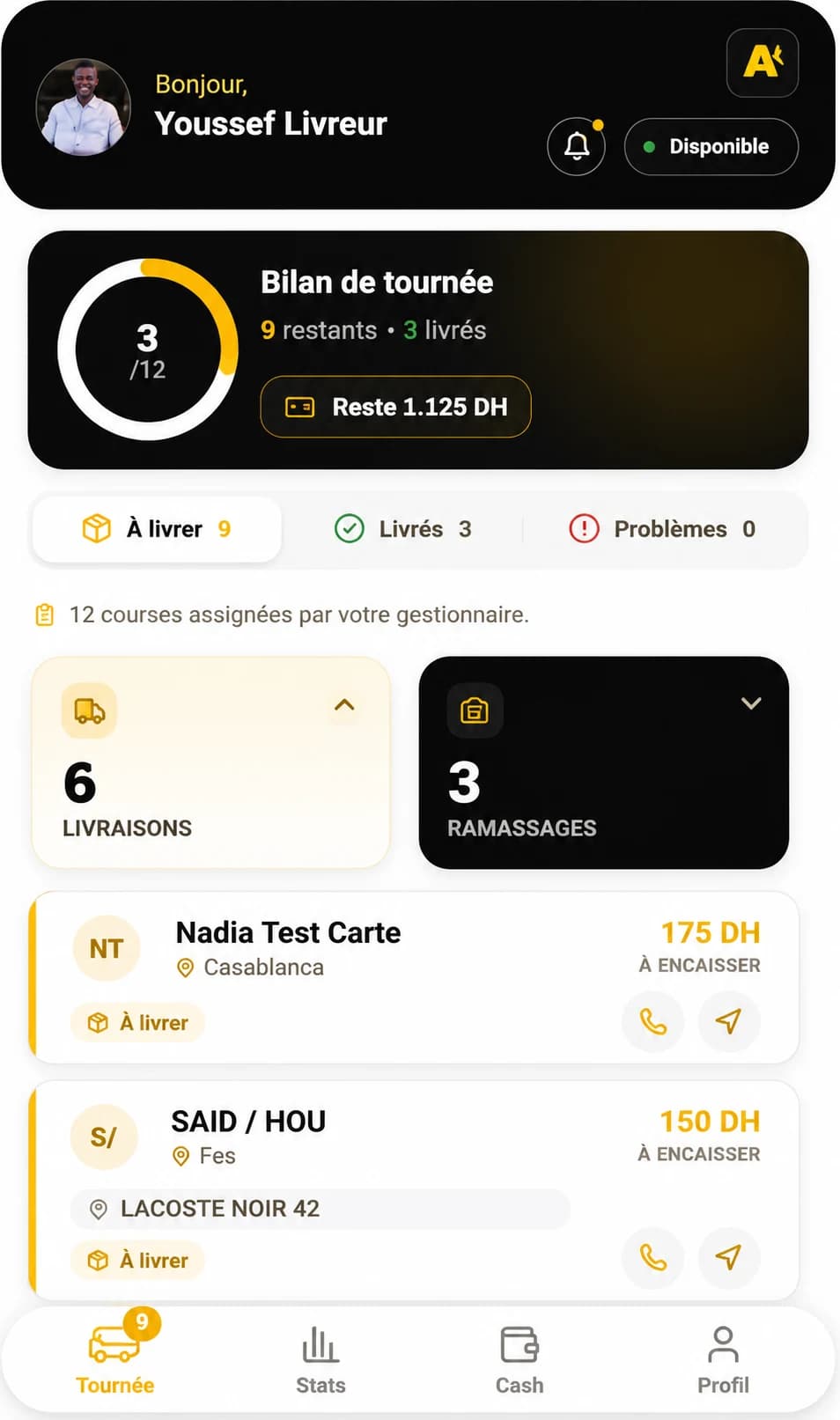 Application livreur Alvor — tournée du jour